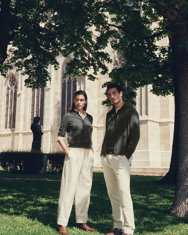 N.Peal Women's Harriet Cashmere Polo Shirt Arabica Khaki Green