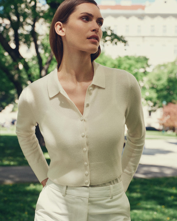 N.Peal Women's Thea Collared Cashmere Cardigan New Ivory White