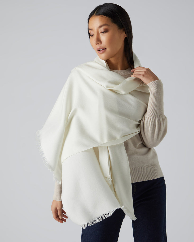 【完売商品】NEAU Calme Stole(off white) Women's Pashmina Cashmere Shawl New Ivory White | N.Peal