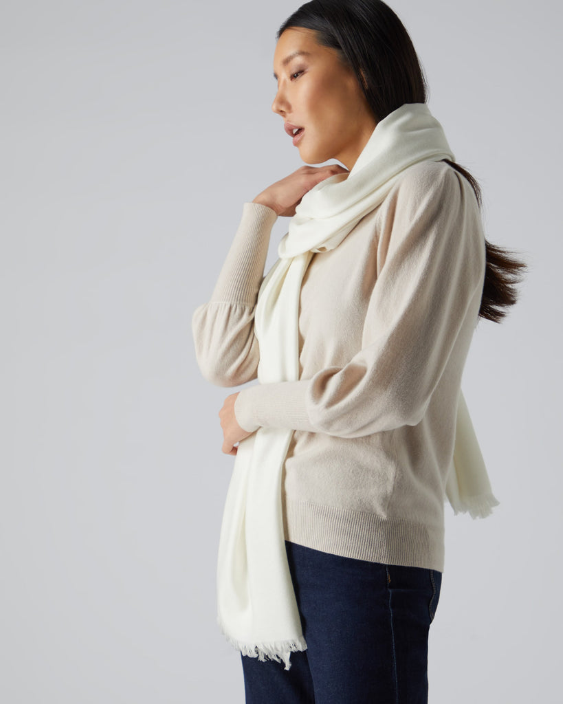 Women's Pashmina Cashmere Shawl New Ivory White | N.Peal