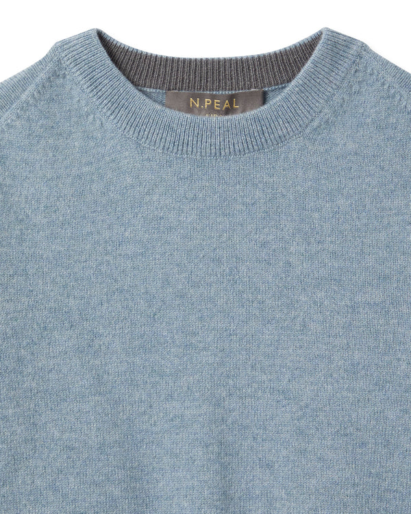 N.Peal Boys Round Neck Cashmere Jumper Heather Blue