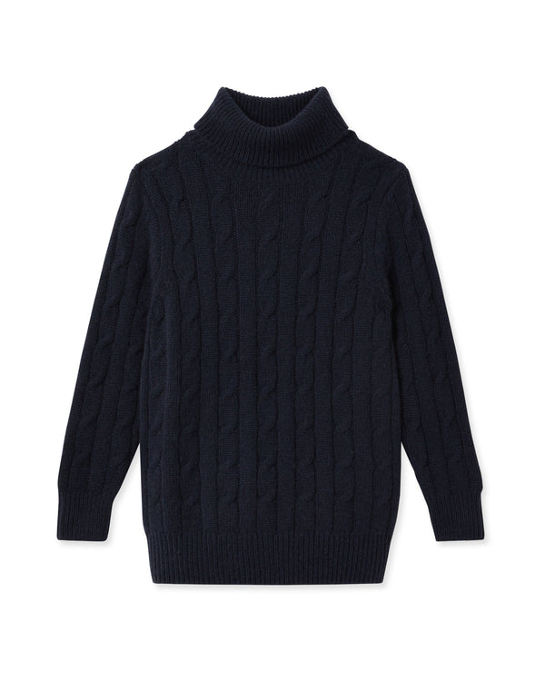 N.Peal Boys Cable Roll Neck Cashmere Jumper Navy Blue