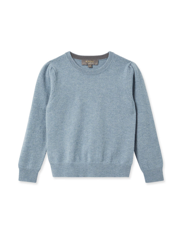 N.Peal Girls Round Neck Cashmere Jumper Heather Blue