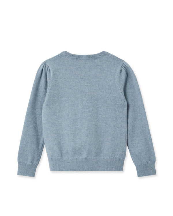N.Peal Girls Round Neck Cashmere Jumper Heather Blue