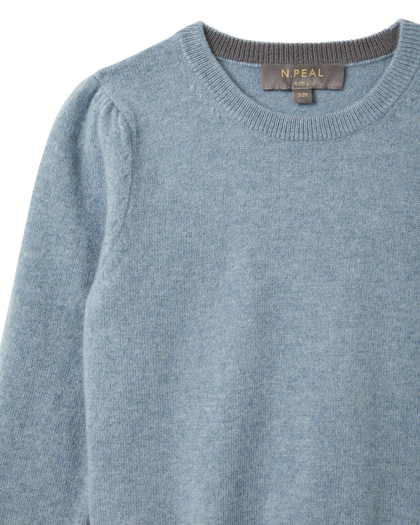 N.Peal Girls Round Neck Cashmere Jumper Heather Blue