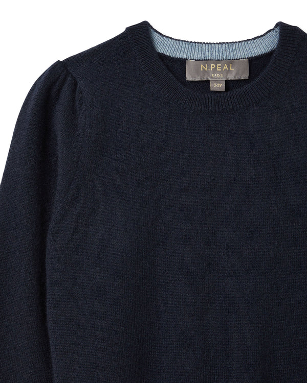 N.Peal Girls Round Neck Cashmere Jumper Navy Blue