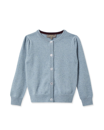 N.Peal Girls Round Neck Cashmere Cardigan Heather Blue