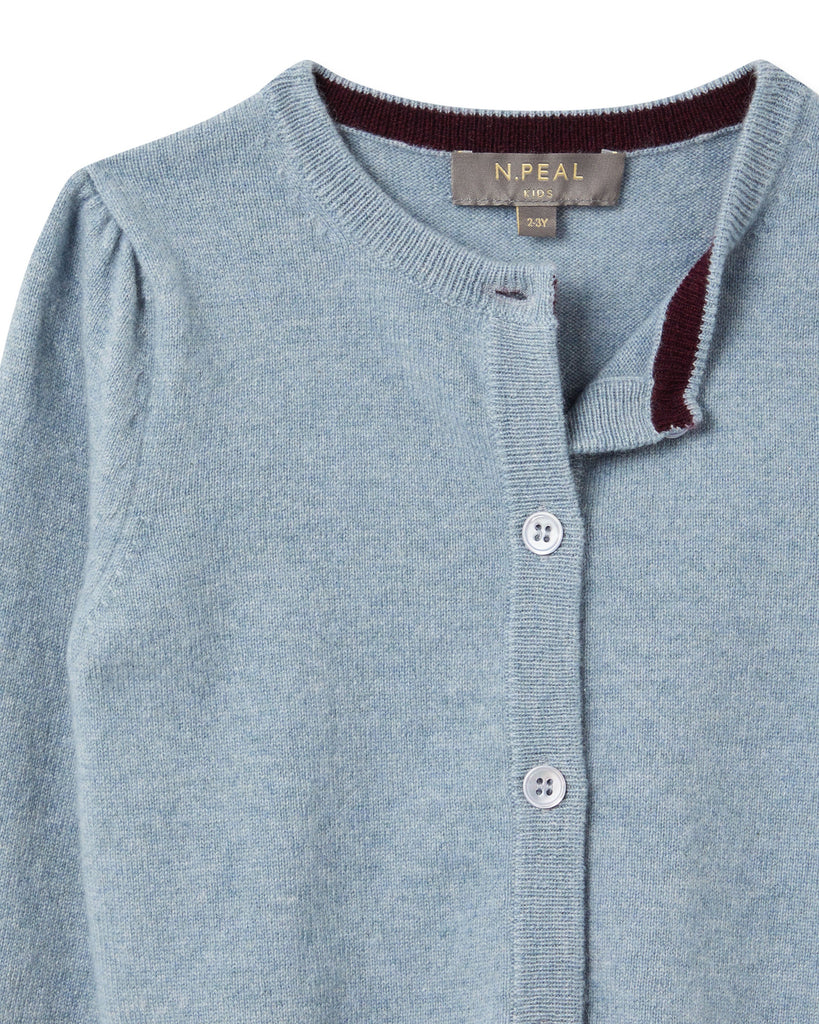 Girls Round Neck Cashmere Cardigan Heather Blue | N.Peal