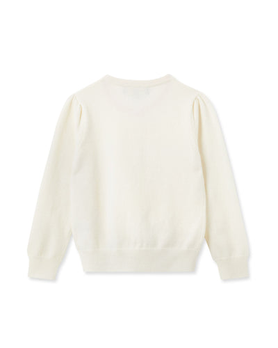 N.Peal Girls Round Neck Cashmere Cardigan New Ivory White