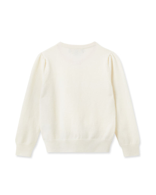 N.Peal Girls Round Neck Cashmere Cardigan New Ivory White