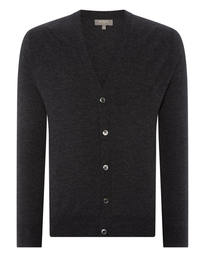 N.Peal Men's Curzon Fine Gauge Cashmere Cardigan Dark Charcoal Grey