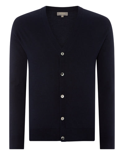 N.Peal Men's Curzon Fine Gauge Cashmere Cardigan Navy Blue