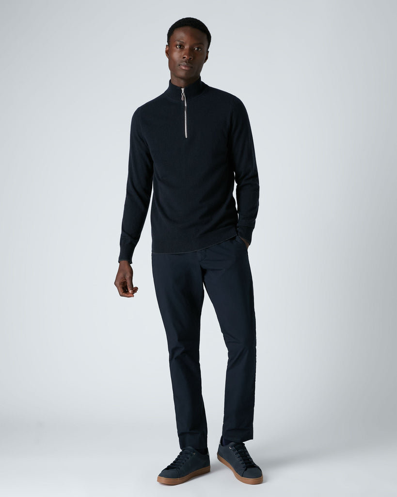 Men's Carnaby Half Zip Cashmere Sweater Navy Blue | N.Peal