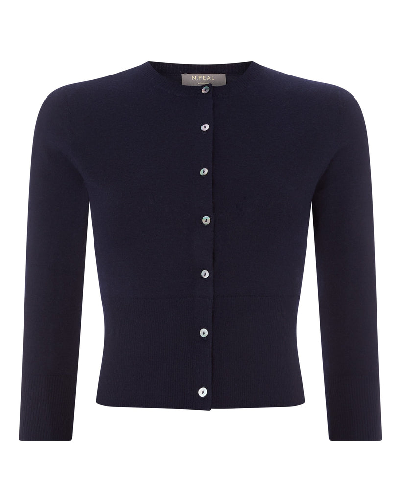 Women's Darcie Superfine Cashmere Cropped Cardigan Navy Blue | N.Peal