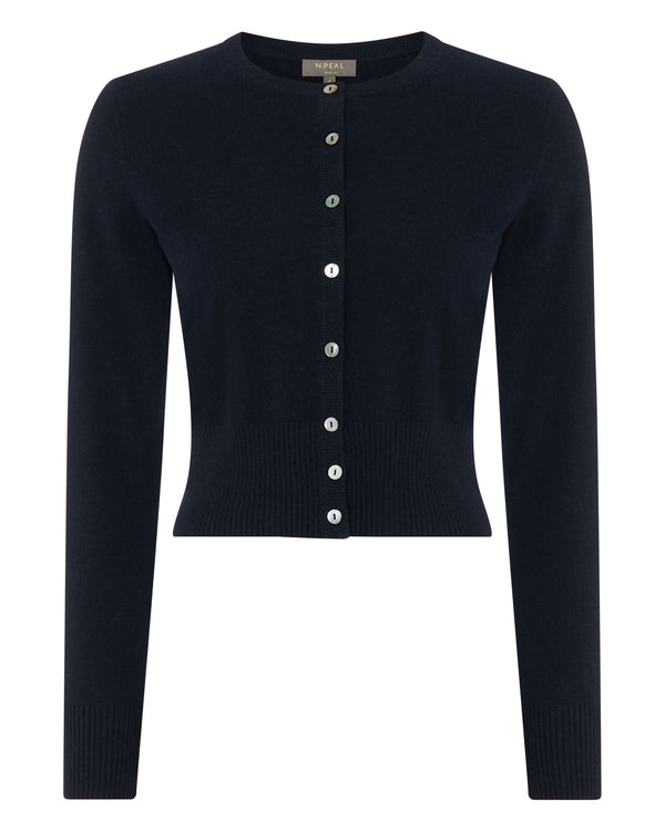 N.Peal Women's Ivy Cropped Cashmere Cardigan Navy Blue