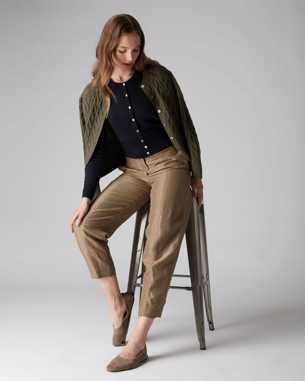 N.Peal Women's Ivy Cropped Cashmere Cardigan Navy Blue