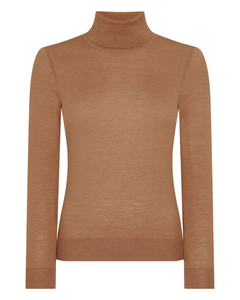 Women's Superfine Cashmere Turtle Neck Sweater Dark Camel