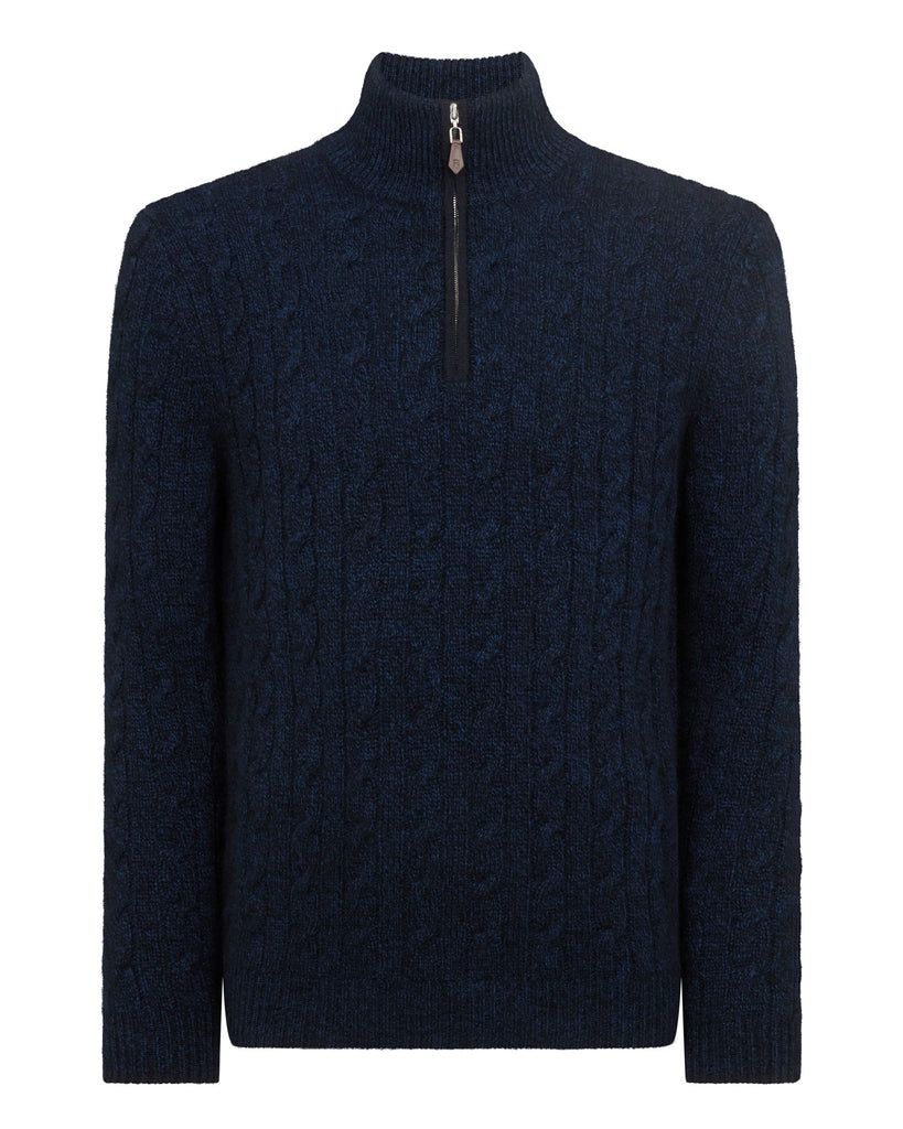 N.Peal Men s Cashmere Albemarle Cable Half Zip Cashmere Sweater Navy Blue Melange L