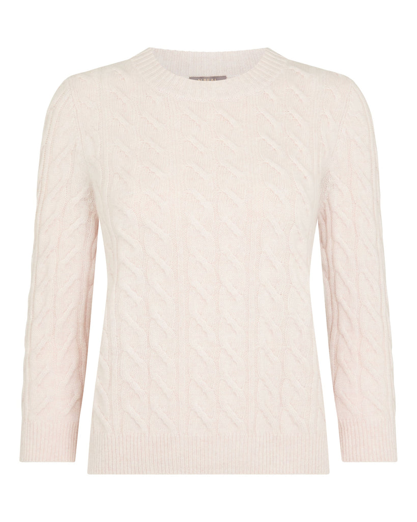 Women's Cable Round Neck Cashmere Sweater Frost White | N.Peal