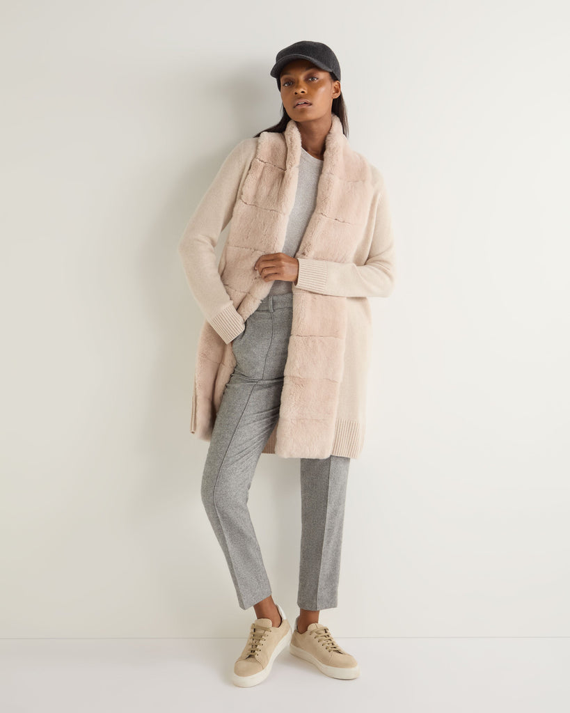 Women's Fur Placket Cashmere Cardigan Ecru White | N.Peal