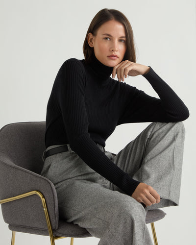 N.Peal Women's Superfine Cashmere Ribbed Roll Neck Jumper Black