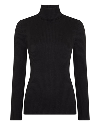 N.Peal Women's Superfine Cashmere Ribbed Roll Neck Jumper Black