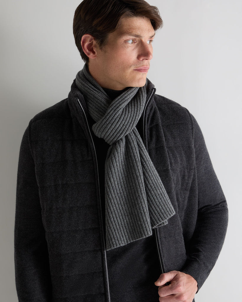 Unisex Short Ribbed Cashmere Scarf Elephant Grey | N.Peal