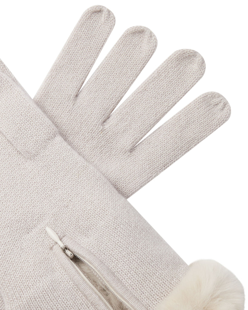 Women's Fur Trim Cashmere Gloves Snow Grey | N.Peal