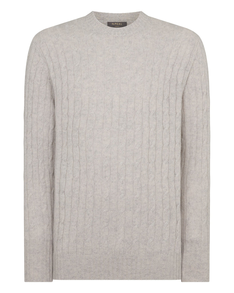 Men's Thames Cable Round Neck Cashmere Sweater Nougat Brown Marl