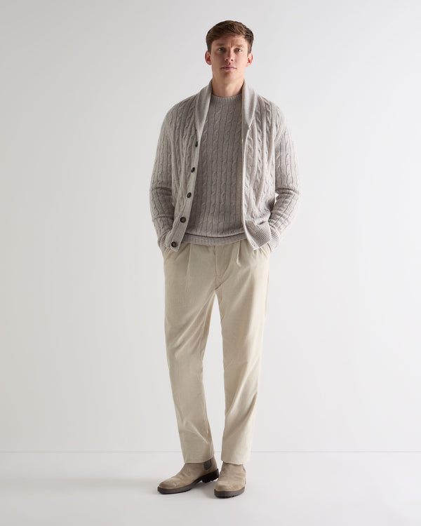 N.Peal Men's Thames Cable Round Neck Cashmere Jumper Nougat Brown Marl