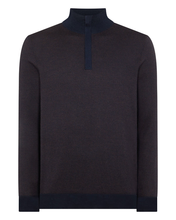 N.Peal Men's Regent Houndstooth Fine Gauge Cashmere Half Zip Jumper Navy Blue