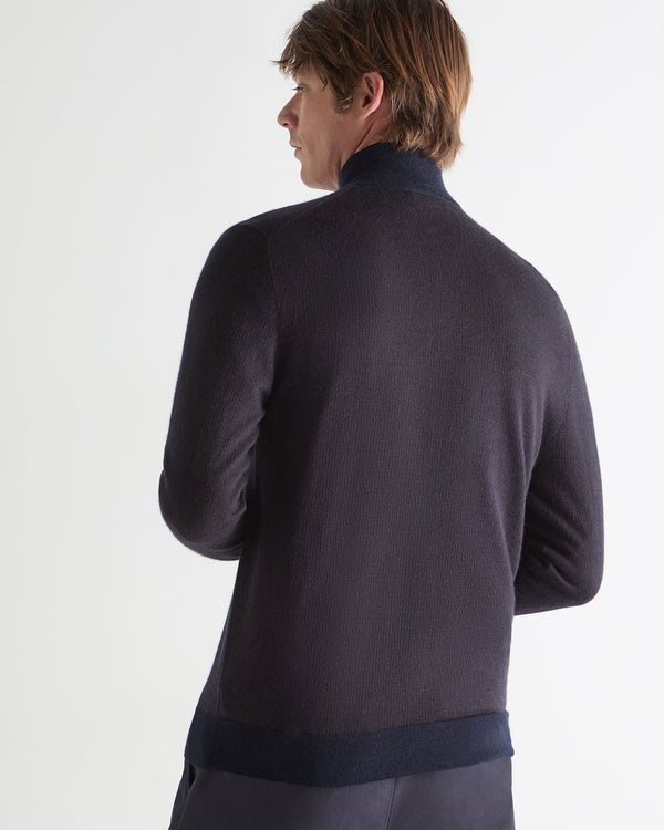 N.Peal Men's Regent Houndstooth Fine Gauge Cashmere Half Zip Jumper Navy Blue