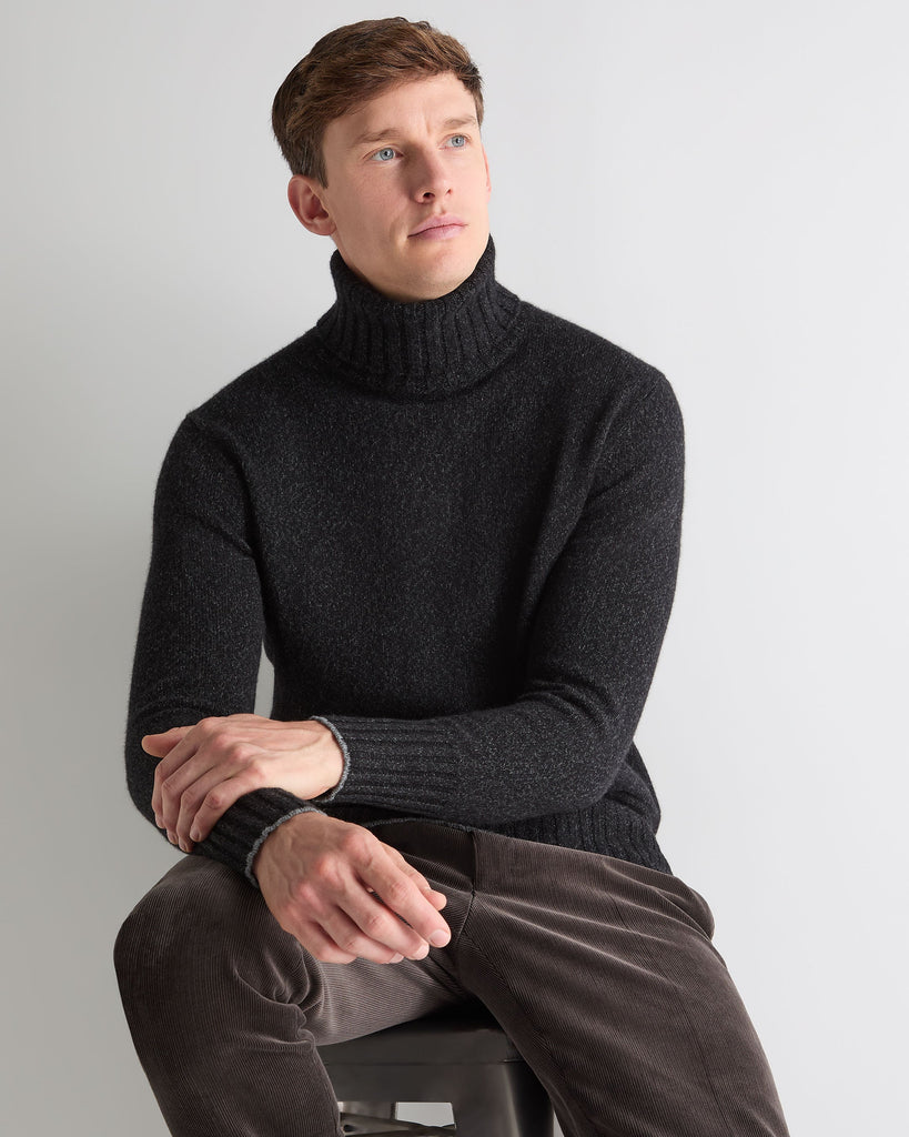 josemoon WOOL TURTLE KNIT 28000円→25000円 Men's Turtle Neck Cashmere Sweater Charcoal Grey Melange | N.Peal