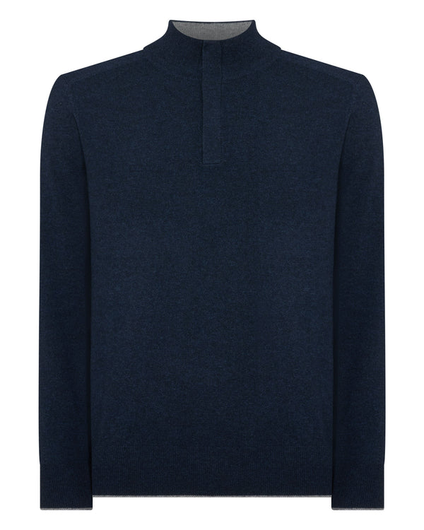 N.Peal Men's Half Button Cashmere Jumper Indigo Blue