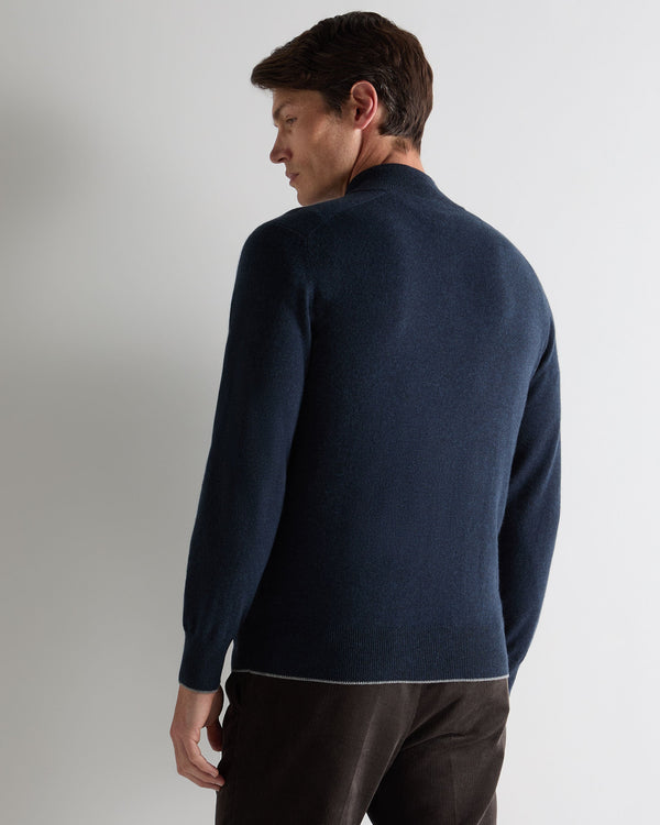 N.Peal Men's Half Button Cashmere Jumper Indigo Blue