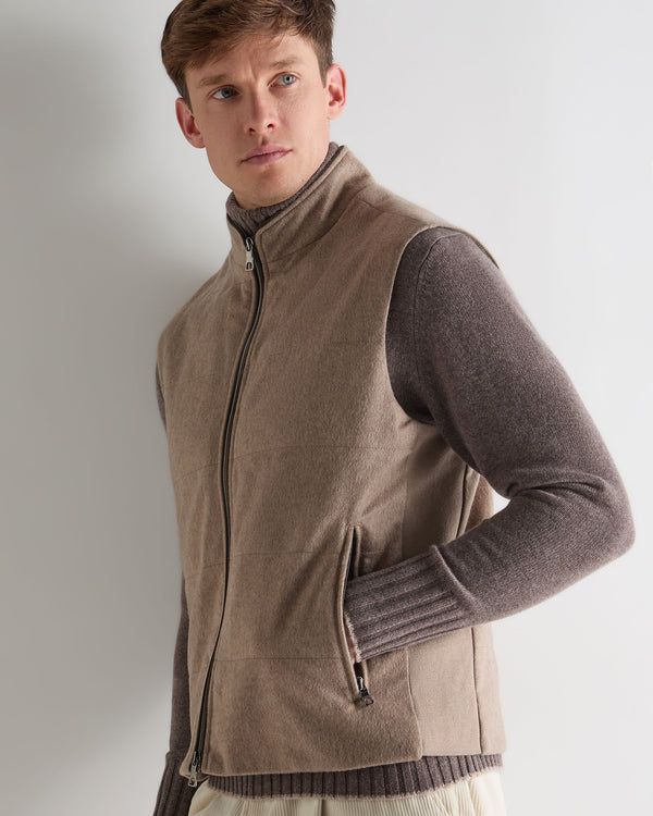 N.Peal Men's Belgravia Cashmere Gilet Taupe Brown