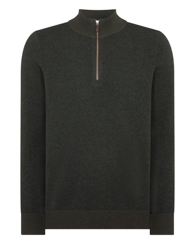 N.Peal Men's Temple Jacquard Half Zip Cashmere Jumper Arabica Khaki Green