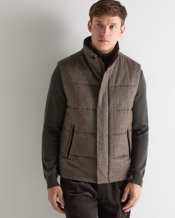 N.Peal Men's Vancouver Herringbone Gilet Brown