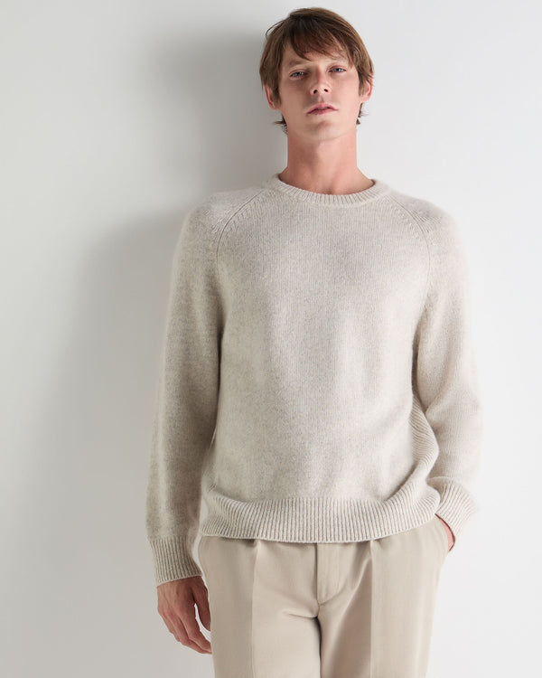 N.Peal Men's Raglan Cashmere Jumper Ash Grey Marl