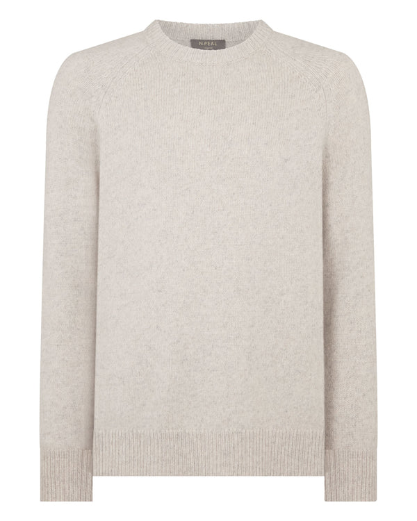 N.Peal Men's Raglan Cashmere Jumper Ash Grey Marl