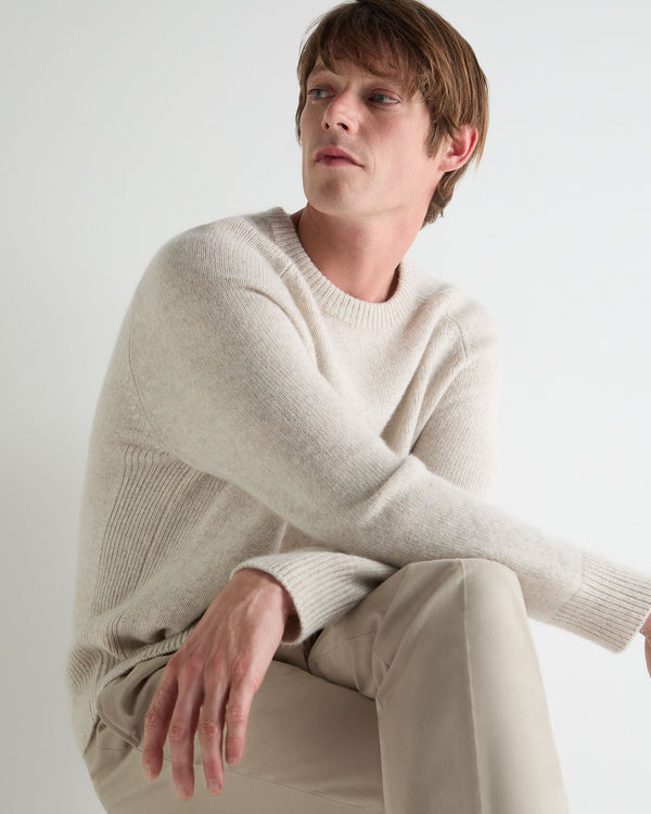 N.Peal Men's Raglan Cashmere Jumper Ash Grey Marl