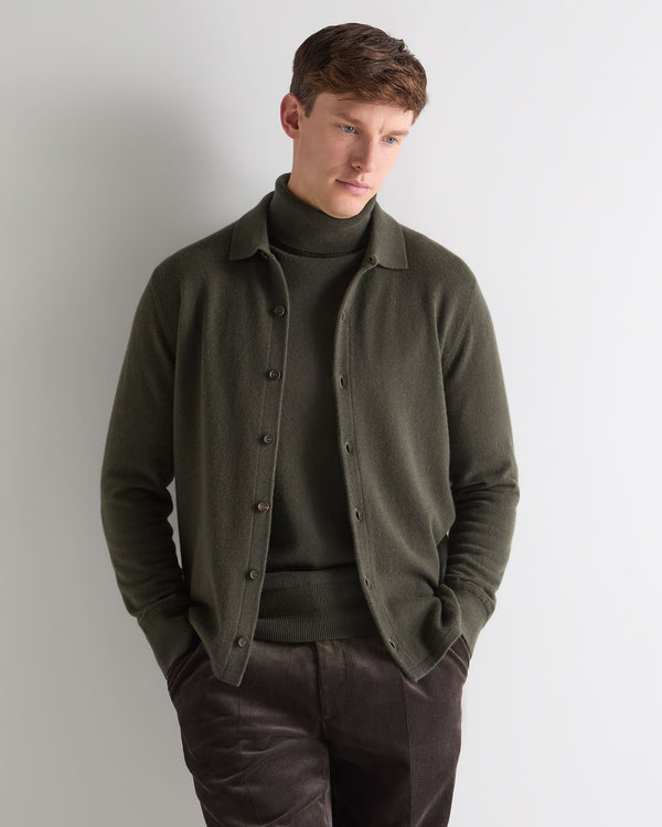 N.Peal Men's Putney Cashmere Polo Shirt Arabica Khaki Green