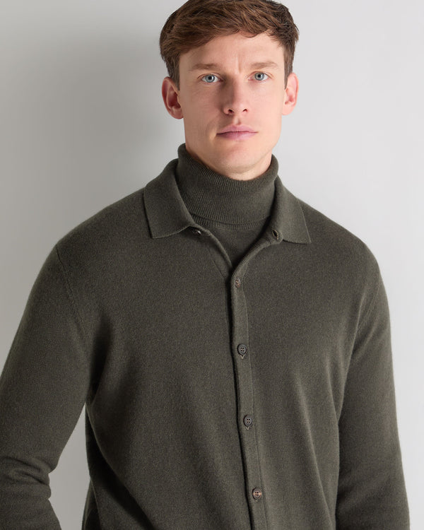 N.Peal Men's Putney Cashmere Polo Shirt Arabica Khaki Green