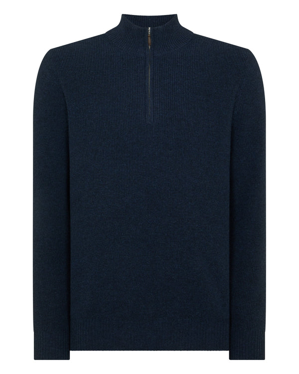 N.Peal Men's Ribbed Half Zip Cashmere Jumper Indigo Blue