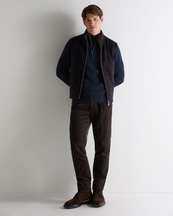 N.Peal Men's Ribbed Half Zip Cashmere Jumper Indigo Blue