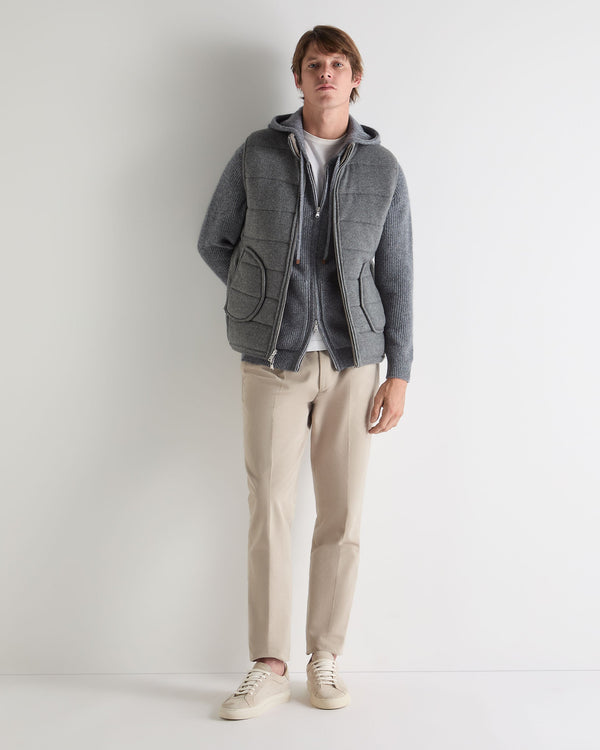 N.Peal Men's Ribbed Zip Through Cashmere Hoodie Grey Melange