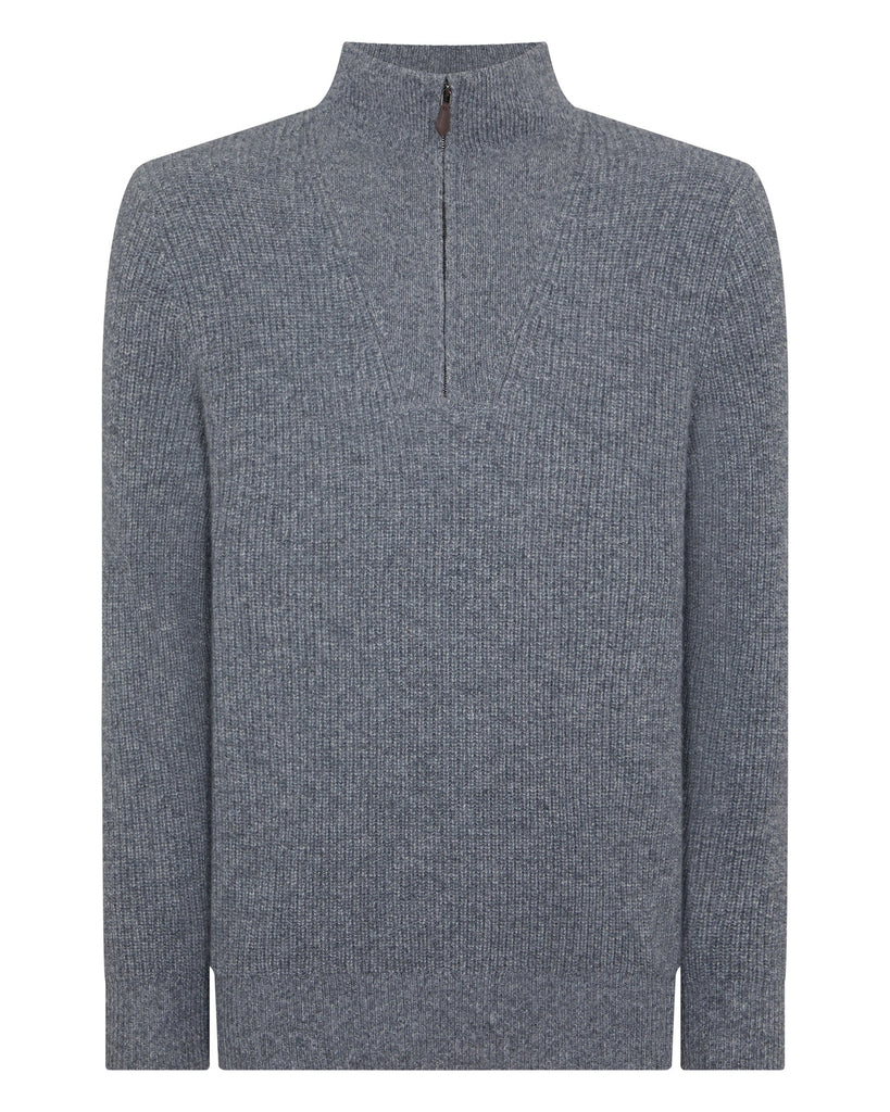 Men's Half Zip Rib Cashmere Sweater Grey Melange | N.Peal
