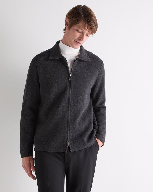 N.Peal Men's Milano Cashmere Shirt Deep Charcoal Grey