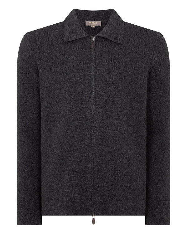 N.Peal Men's Milano Cashmere Shirt Deep Charcoal Grey