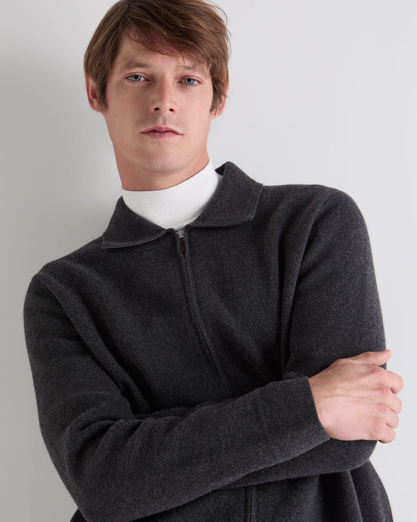 N.Peal Men's Milano Cashmere Shirt Deep Charcoal Grey